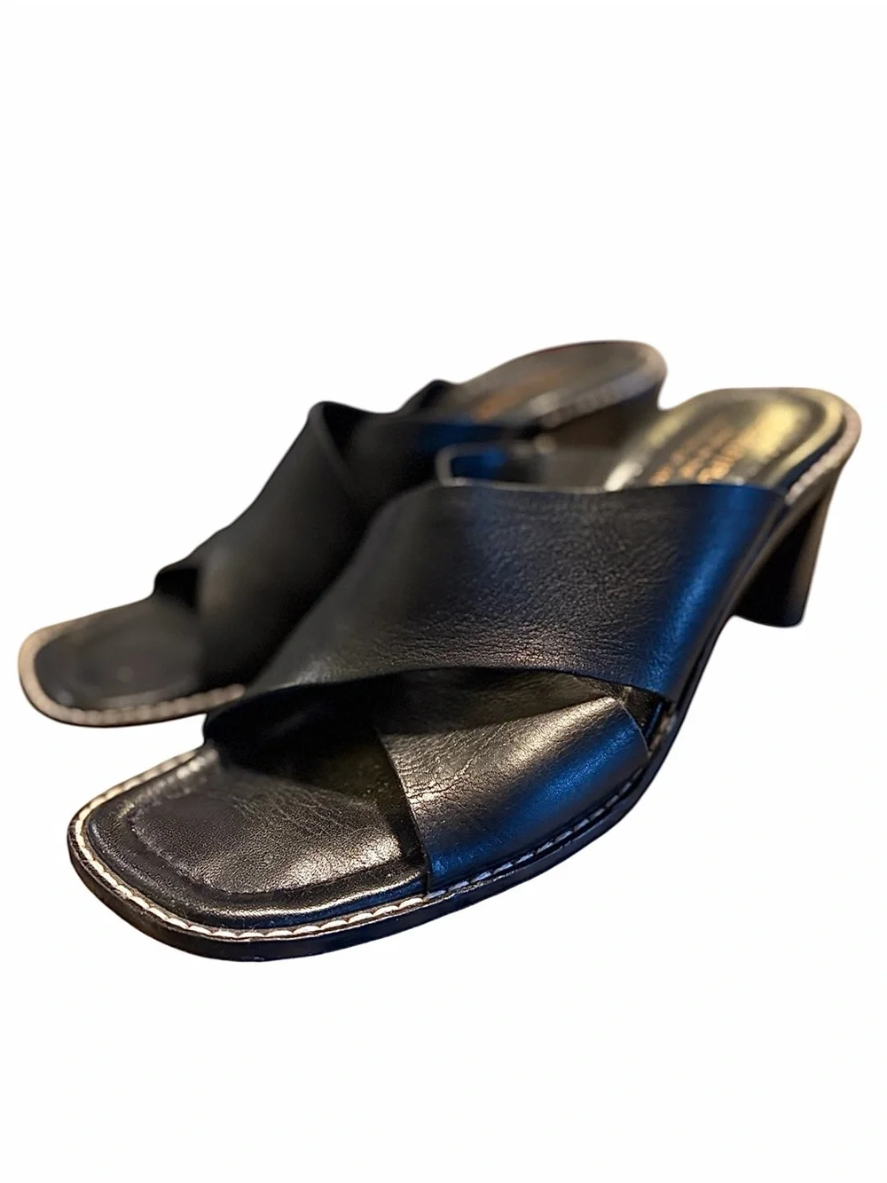 Donald J. Pliner Black Leather Twist Strap Heeled Mules Size 10